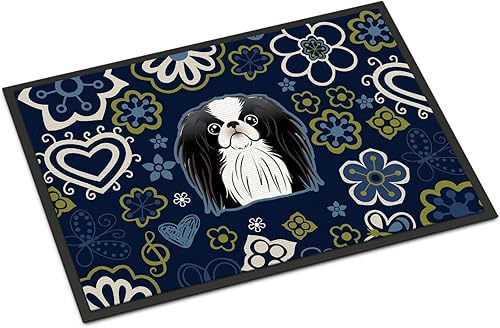 Miniatura 13 de Caroline's Treasures BB1449JMAT - Tapete de bienvenida de carlino negro, 24 x 36 pulgadas, tapete azul para puerta delantera, para interiores