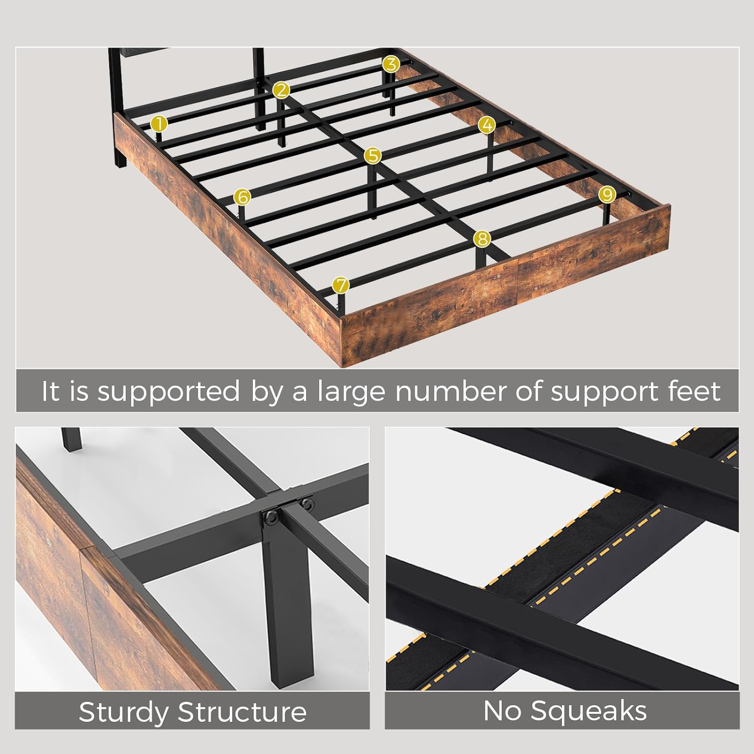 LUCKLIFE Floating Bed Frame Full Size, with Adjustable Headboard and Smart LED Lights, Upholstered Bed Frame with RGB Lights, Modern Metal Bed, Easy Assembly, Under-Bed Storage, Bedroom