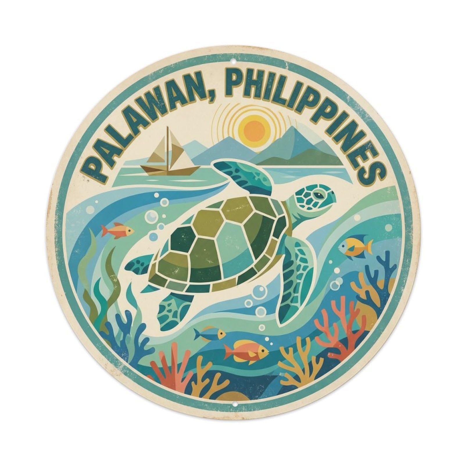 Palawan Sea Turtle Diving Travel Ocean Nature Metal Tin Sign
