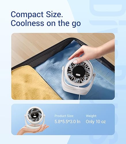 Miniatura 7 de Diveblues TurboBreeze - Ventilador de escritorio USB, mini ventilador de escritorio ultra silencioso, viento potente, pantalla LED, 5 velocidades,