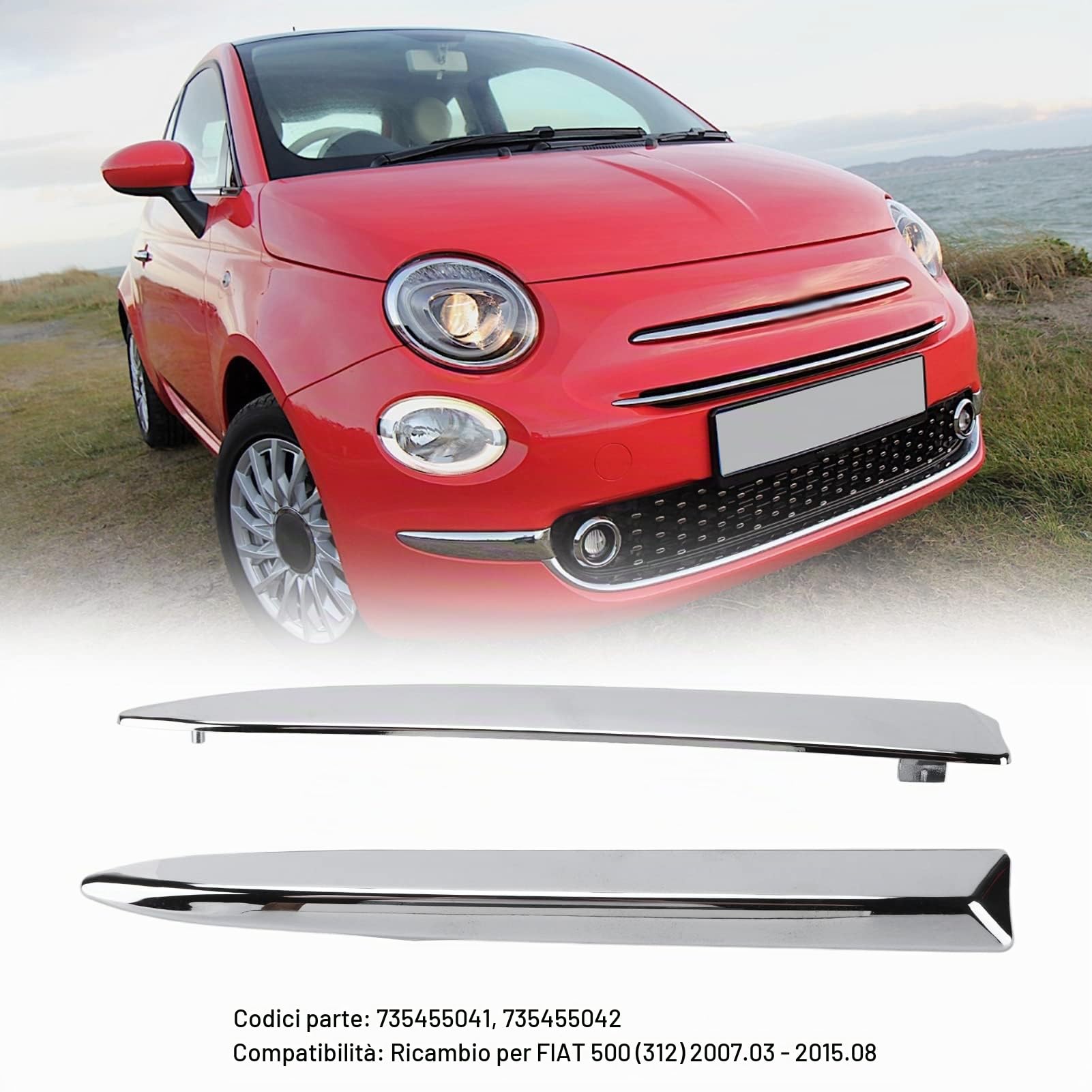 per 500 Anteriore Superiore Cofano Modanatura Cromata per 500 Paraurti Anteriore Decalcomanie Cromate Abs Auto Paraurti Anteriore Modanatura Superiore Finiture Cromate