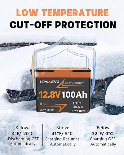 Miniatura 6 de Batería LiFePO4 de 12 V 100 Ah con Bluetooth, mini batería de litio integrada BMS de 100 A con protección a baja temperatura, hasta 15000 ciclos
