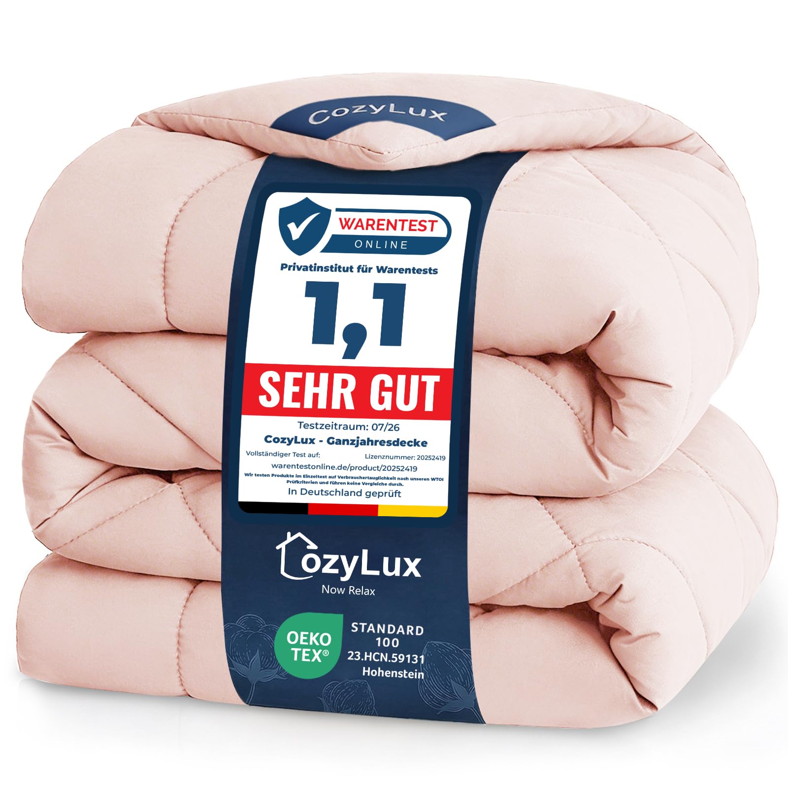 CozyLux Piumone Una Piazza e Mezza 200x200 cm Rosa blush per 4 Stagioni | Piumone Letto in Microfibra 300 g/m², Oeko-Tex 100, Trapunta Invernale con quattro occhielli, Lavabile in Lavatrice