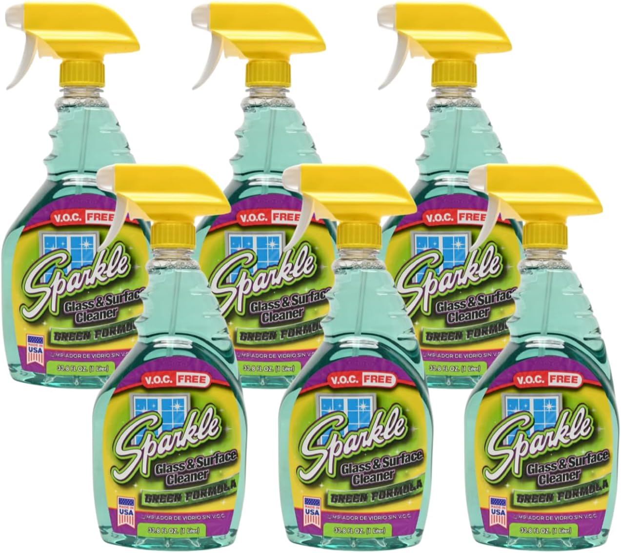 Sparkle Glass & Window Cleaner Spray, VOC-Free Eco Formula, Streak-Free Finish for Windows & Mirrors, 33.8 fl oz (Pack of 6)