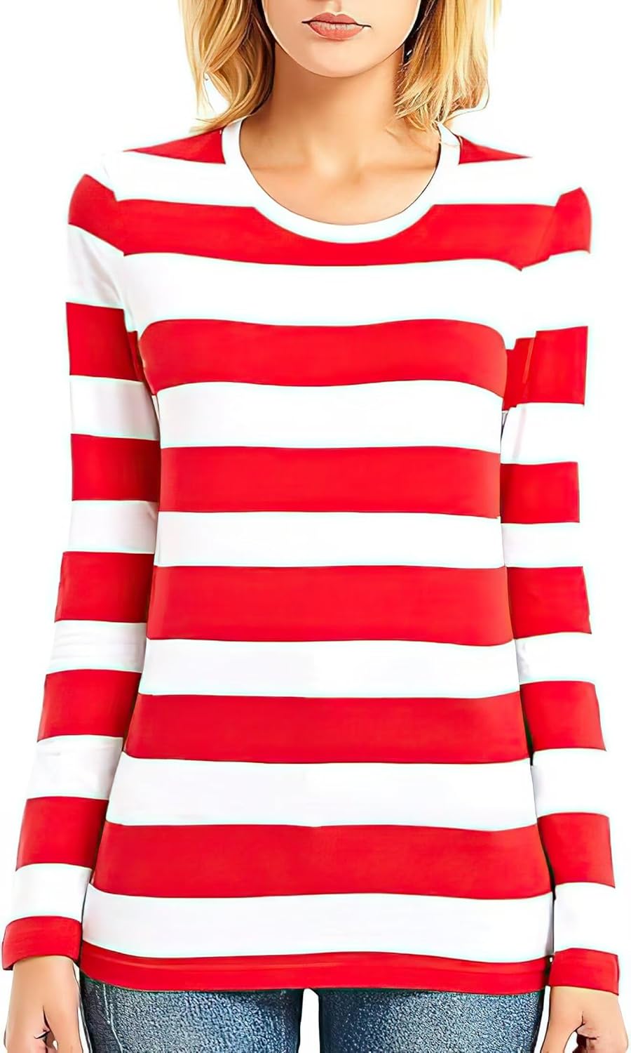 Zecmos Long Sleeve T Shirt Women Striped Tee Crew Neck Wide Stripes Tops Casual