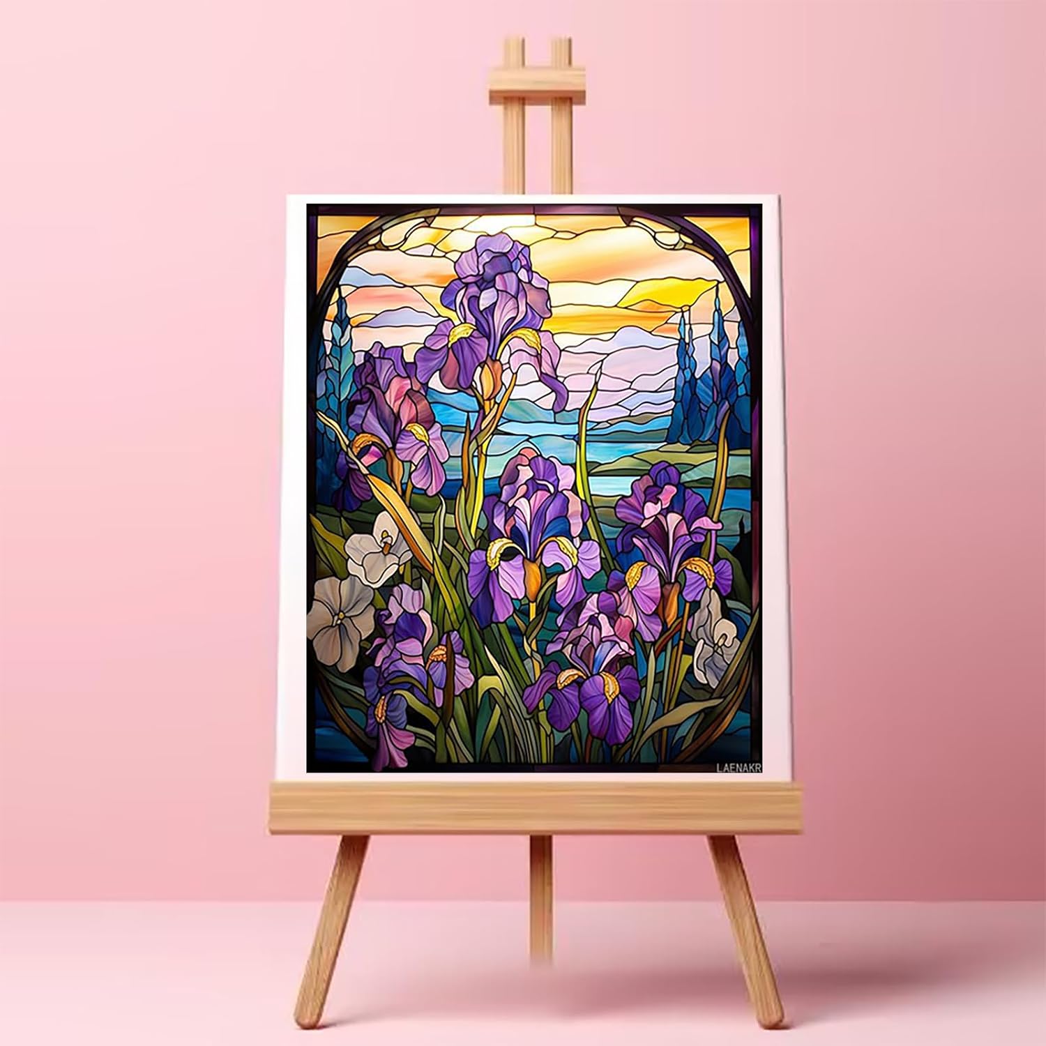 LAENAKR Canvas DIY Oil Painting for Adults Beginner, Stained Glass Window Iris Flowers, Paint by Number Kits with Brushes and Acrylic Pigment, 40x50cm, Without Frame image 2