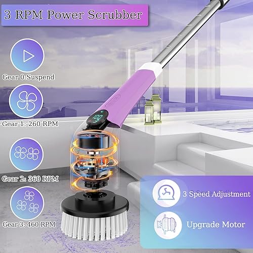 Miniatura 2 de Cepillo de limpieza eléctrico giratorio, cepillo de limpieza inalámbrico con pantalla LED y recordatorio de voz inteligente, 3 velocidades de