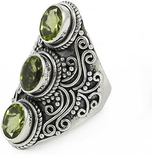Natural Peridot Gemstone Ring, Solid 925 Sterling Silver, Three Stone Ring, Unique Ring, Special Design Jewelry For Women, August Birthstone Ring, Stackable Ring, Silver Oxidized Ring (peridot, 7)