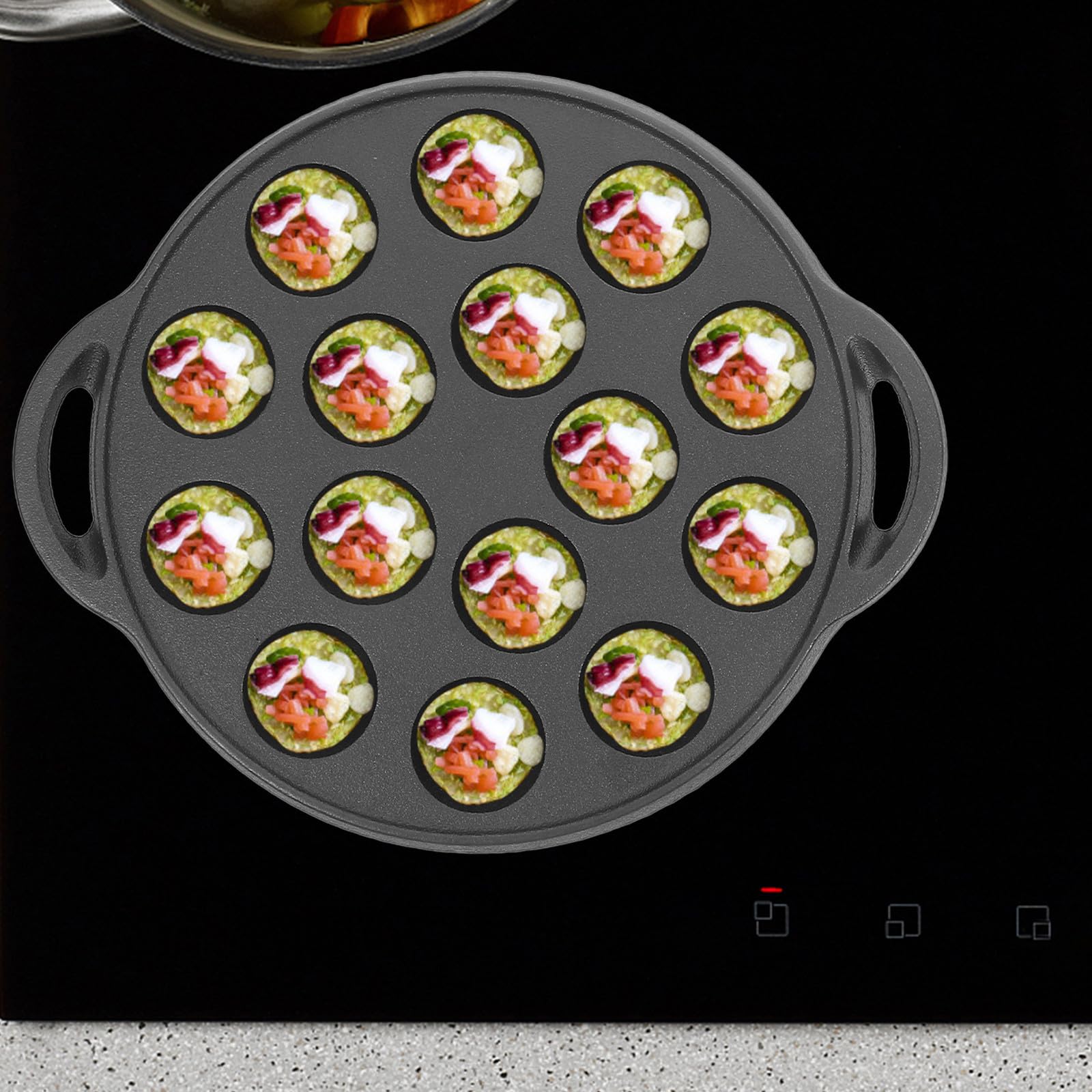 Zerodeko Poêle à Frire en Fonte Épaisse Multifonction 15 Trous pour Escargots et Boulettes, Ustensile Cuisine Maison, 2 Fourchettes en Acier et Pinceau à Huile, Usage Couleur Aléatoire