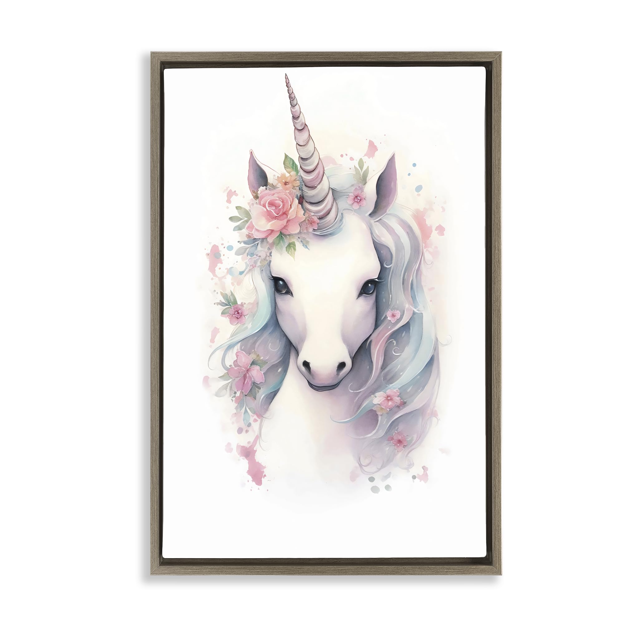 Unicorn Flower Crown Fantasy Nursery, 20 x 30 Inch Canvas in Floater Frame