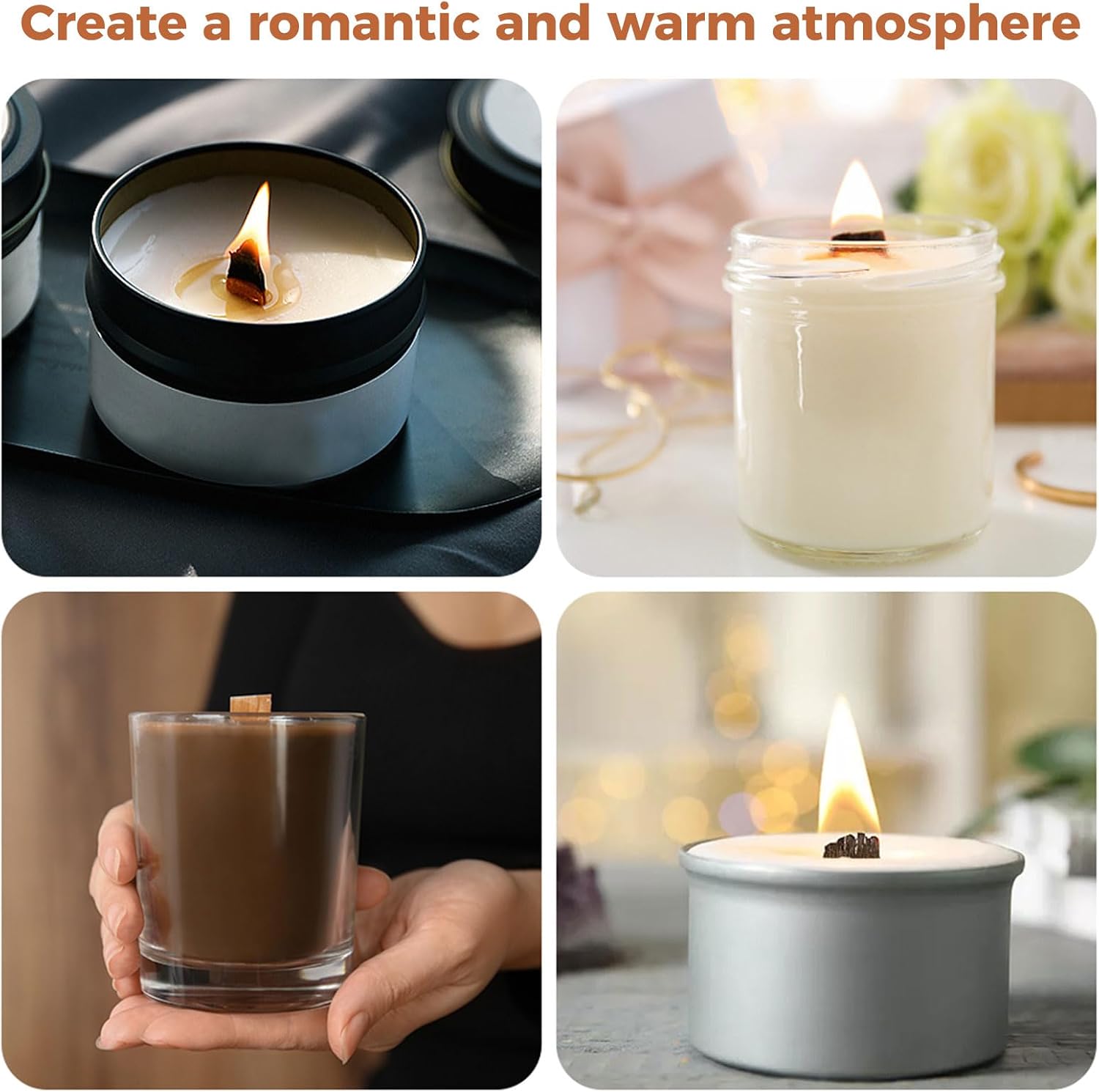 150 Pcs Candle Wicks for Candle Making, 50 Wood Wicks with Metal Bases and Clips for Candle DIY, 100 Cotton Wicks with Stickers and Holders for Soy Wax, Beeswax, Coconut Wax