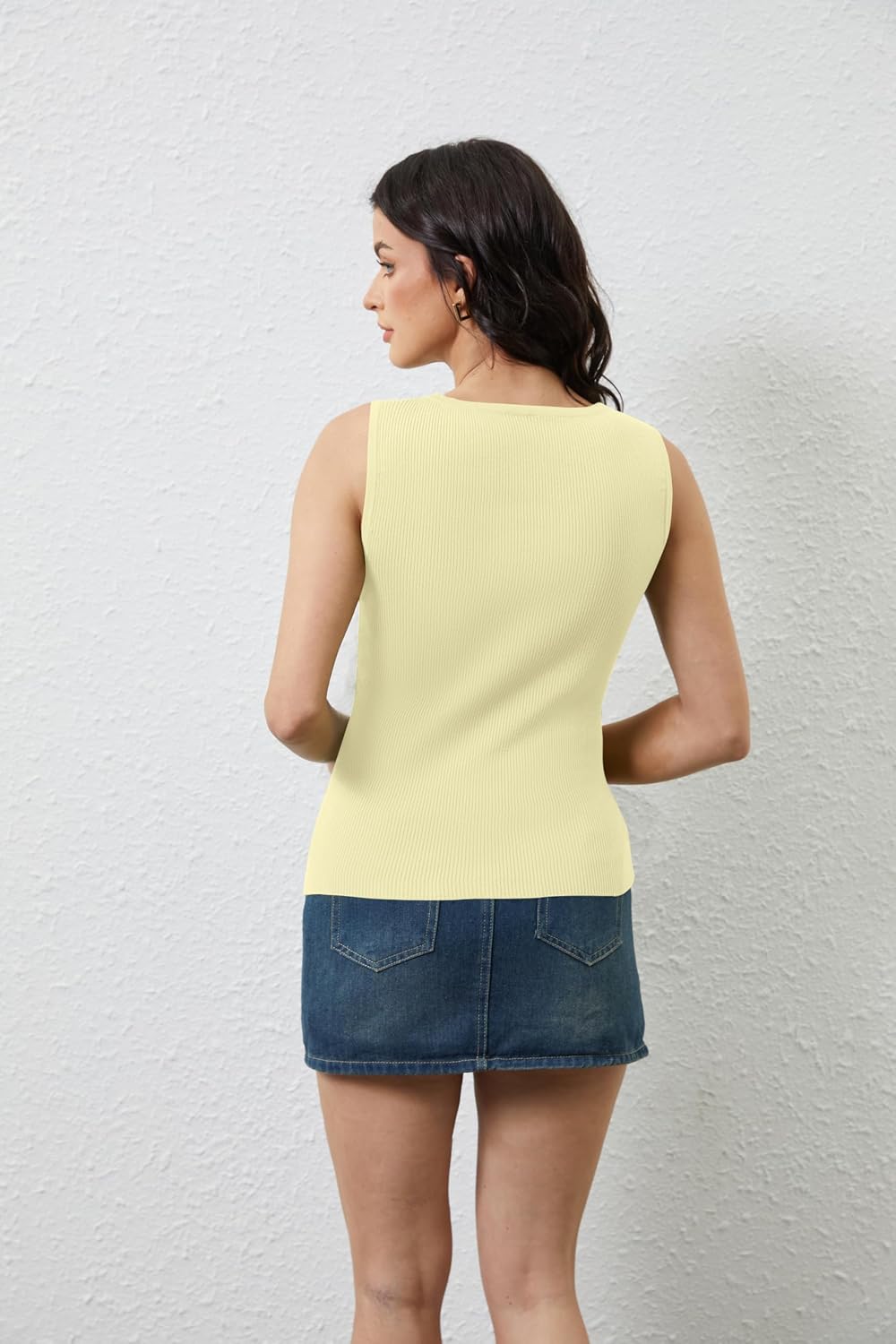 Women Asymmetrical Side Button Slit Hem Sweater Vest Sleeveless Ribbed Knit Tank Tops Boat Neck Summer Vest Tops 2025
