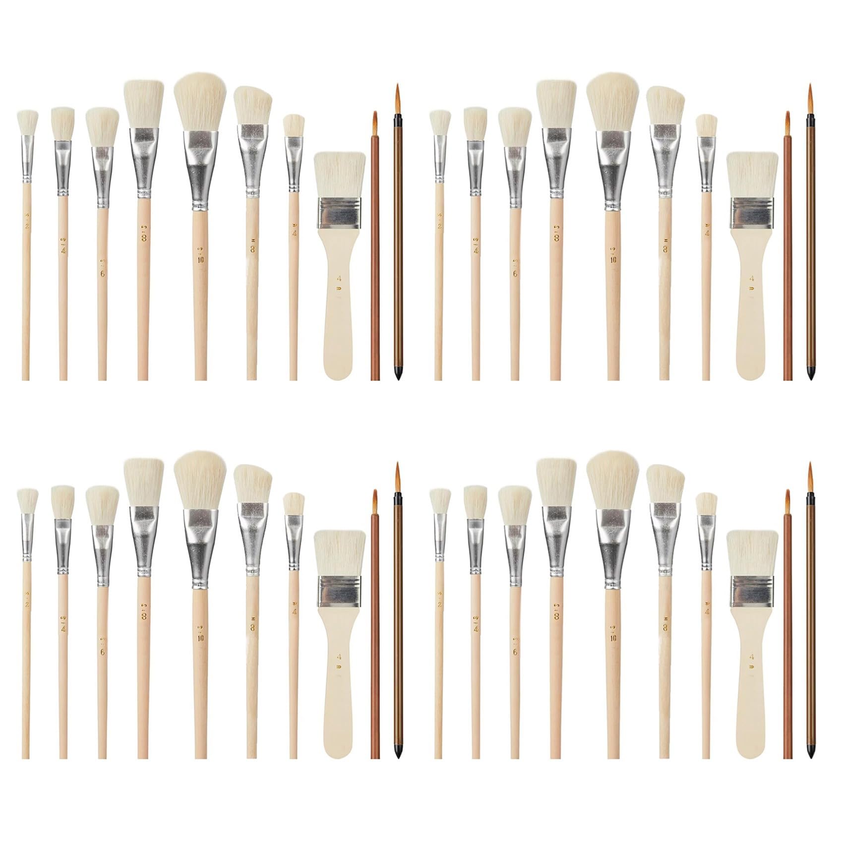 Jnchdghwa Mop Brush for Acrylic Painting,40 PCS Glaze Brushes for Pottery Goat Hair Blend Mop Brush Set for Pottery Acrylic Paint