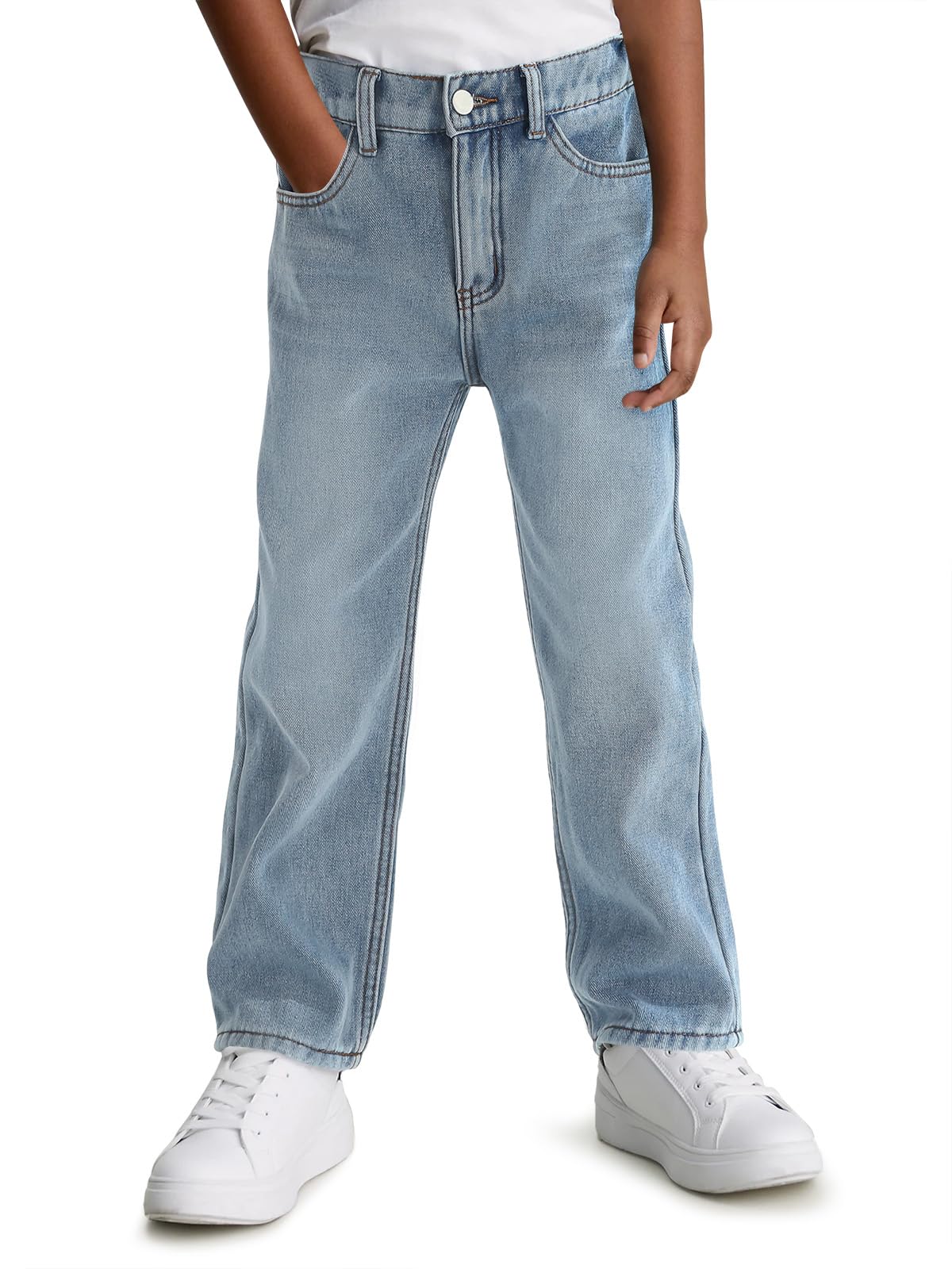 Haloumoning Pantalones de mezclilla con forro polar para niños de 5 a 14