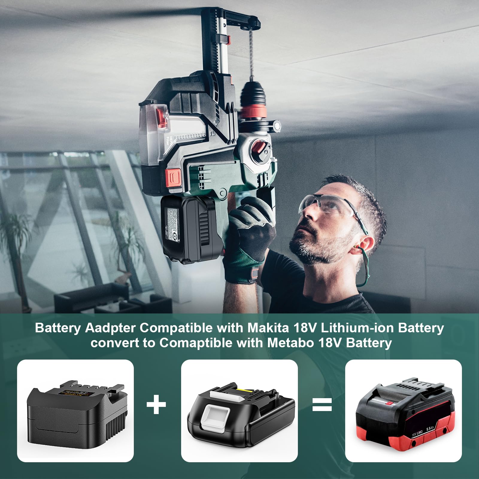 Aikeec Adaptador de Batería Compatible con Makita 18V Li-Ion, Convertidor para Herramientas Eléctricas Metabo 18V (Solo Herramienta, No Compatible con Serie HPT y baterías LiHD)
