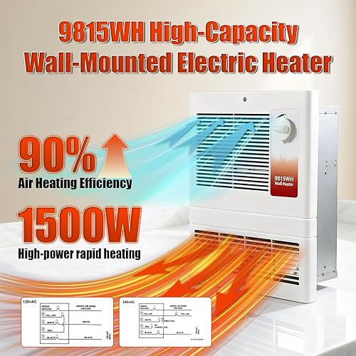 Miniatura 6 de 9815wh - Calentador de pared de alta capacidad, calentador eléctrico de pared con termostato ajustable integrado y motor silencioso adecuado para