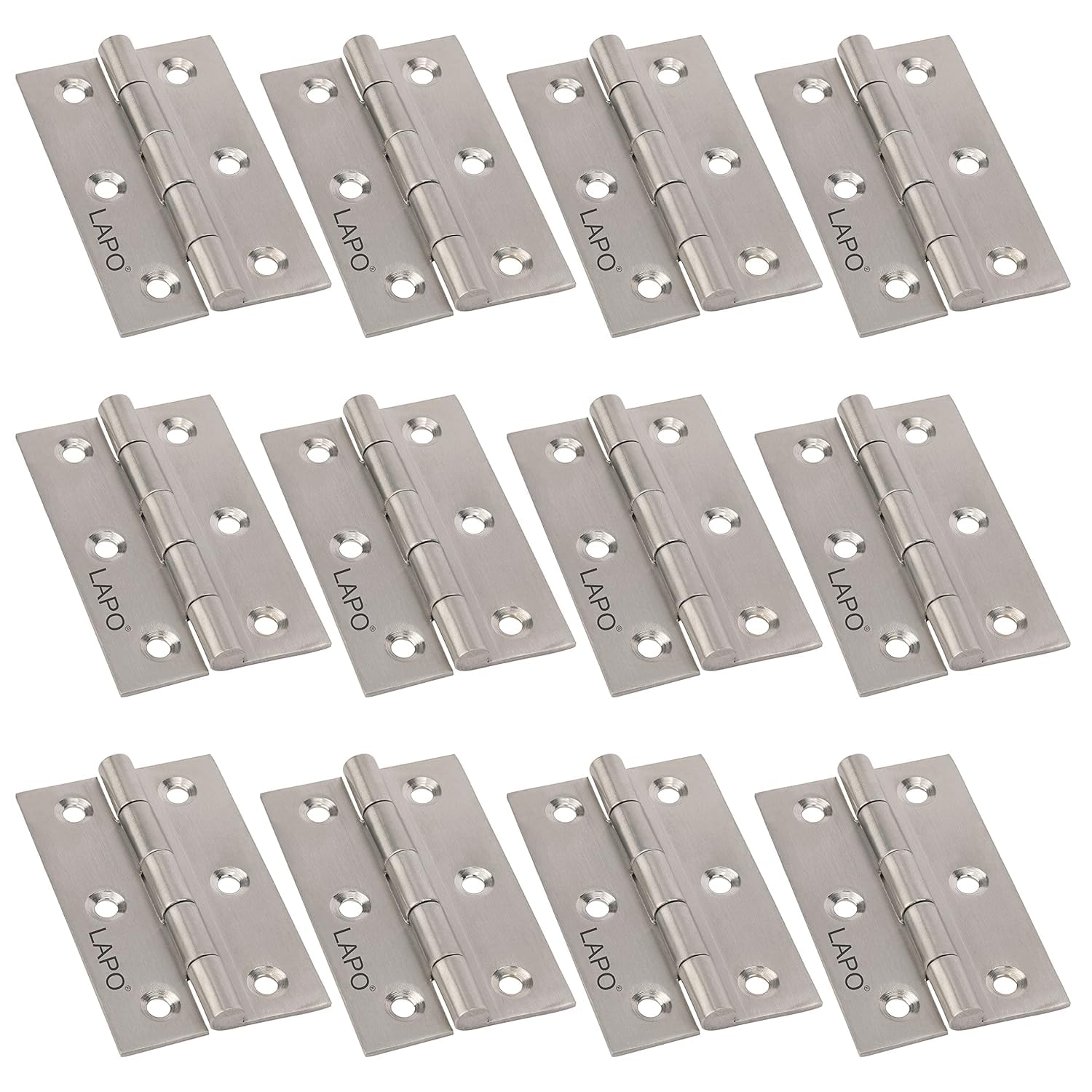 Renovish Premium Stainless Steel Door Butt Hinges 3 inch x 16 Gauge/2 mm Thickness, Kabja for Door Wardrobe Cabinets, Soft Movement Kabza (3" x16) | Satin Matt Finish (12)