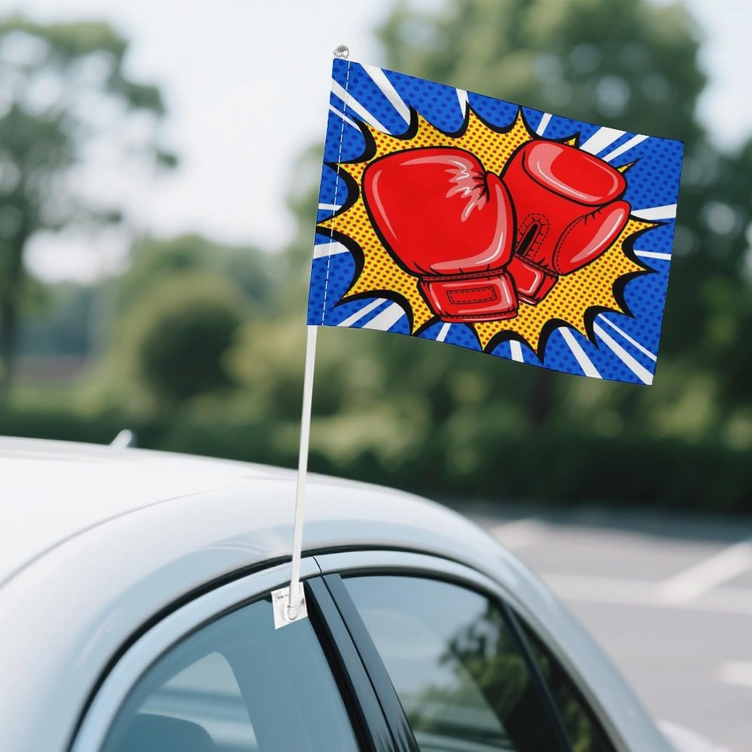 Cartoon Boxing Gloves Car Flag Polyester Clip Flags Mini Handheld Banners for Auto Outside Travel Decor image 4
