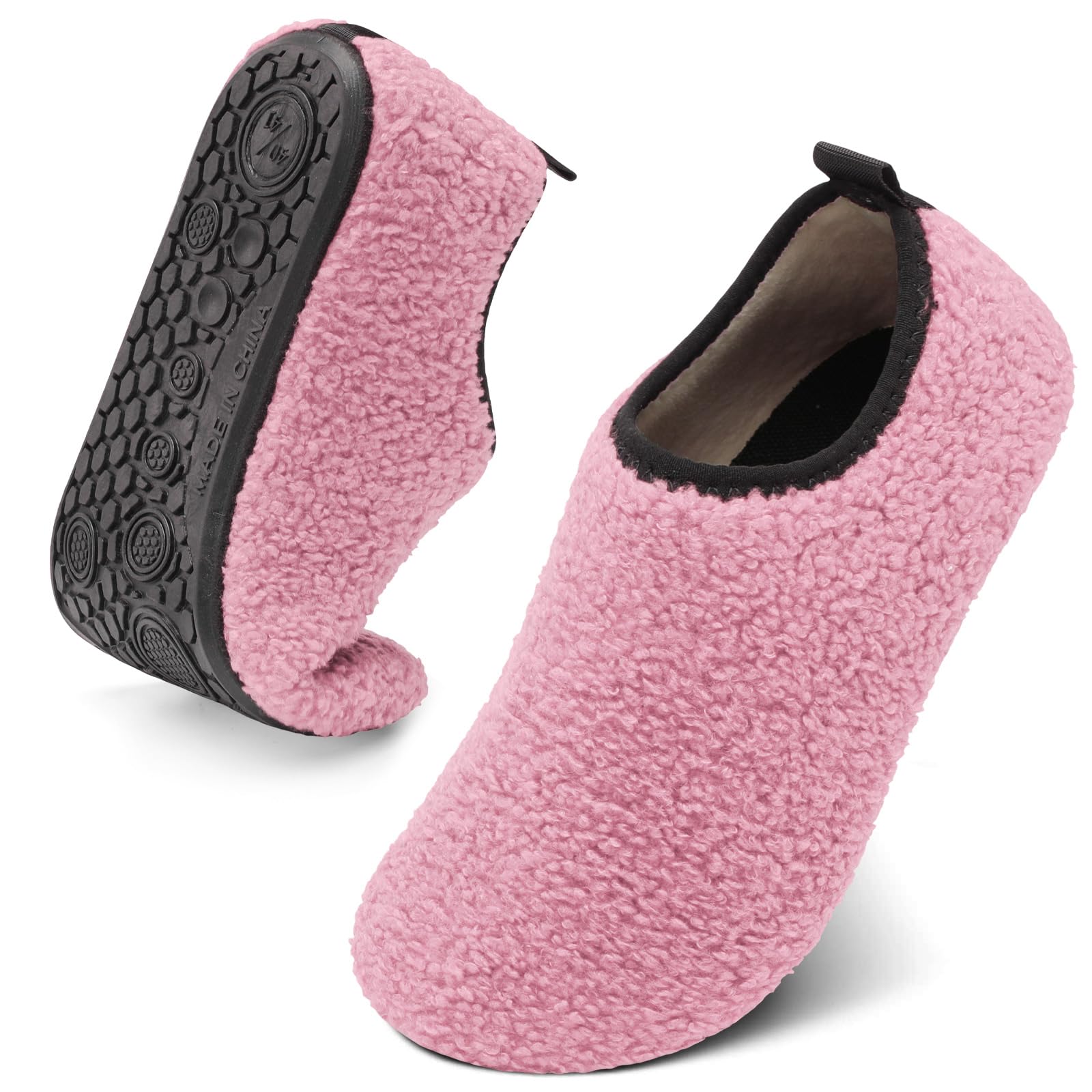 QFH Womens & Mens Cozy House Slippers - Portable Travel Shoes with Flexible Rubber Sole & Soft Velvet Lining