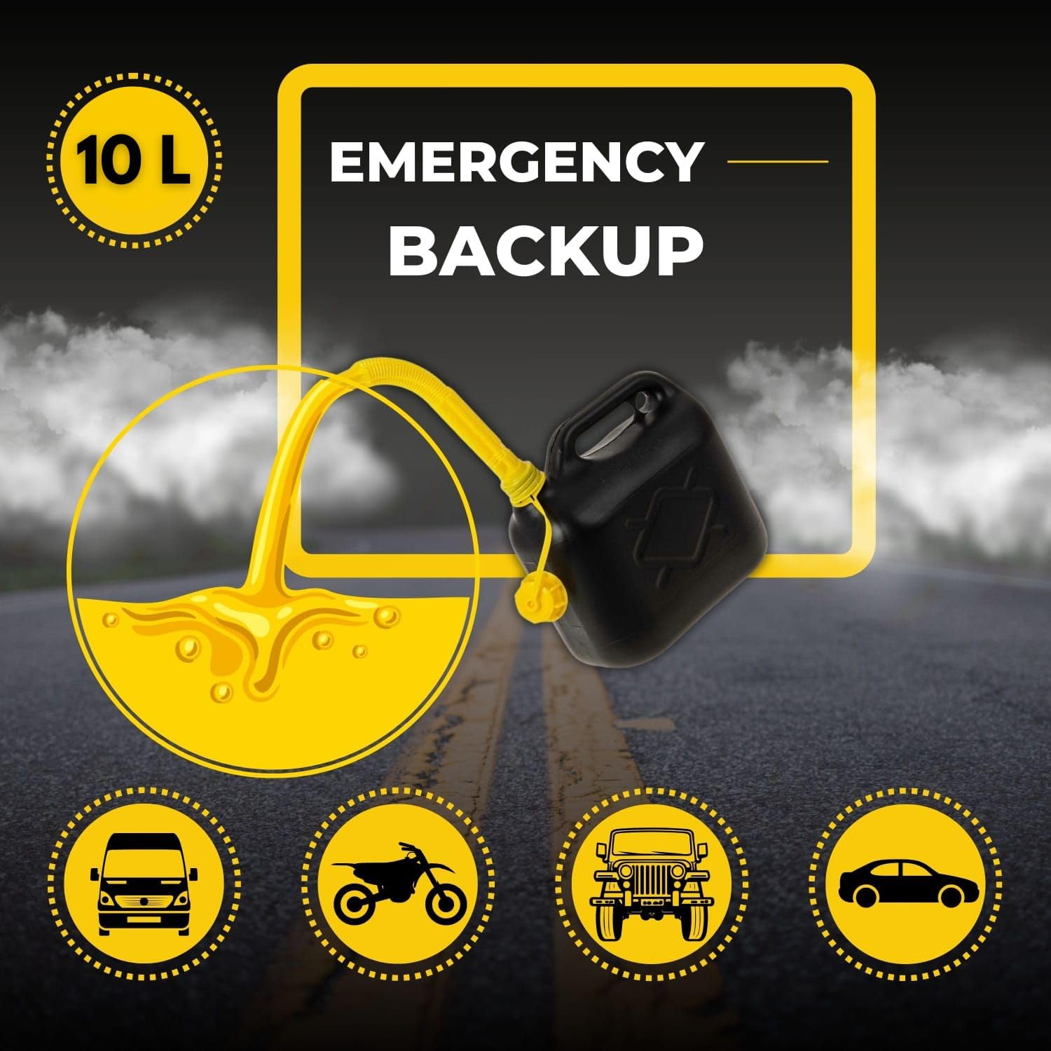 10L Jerry Can for Petrol Diesel Fuel with Spout, Emergency Backup Fuel Storage for Cars, Motorcycles,Vans Compact 10L Fuel Can, Petrol Can Spout for Easy Refueling BLACK 10 L — view 2