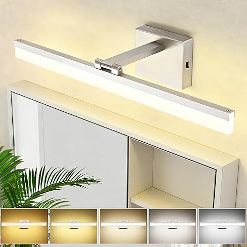 SOLFART Luces LED de tocador de 24 pulgadas de níquel cepillado, lámpara de tocador de baño, luces sobre espejo, accesorios de iluminación de
