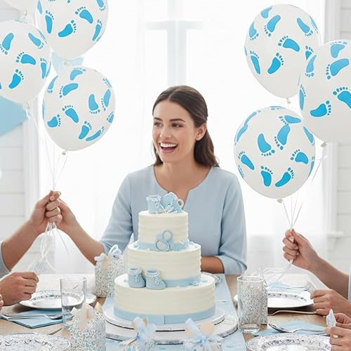 Miniatura 4 de Fun Express - Globos de látex adorables con huellas azules para bebé, 11 pulgadas (paquete de 24), calidad premium y llamativas decoraciones de baby
