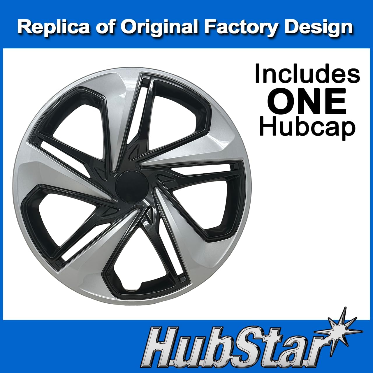 Hubcap Replacement for Honda Civic 2016-2024, 16-inch Premium Replica Silver-Charcoal Two-Tone Wheel Cover (1 Piece)