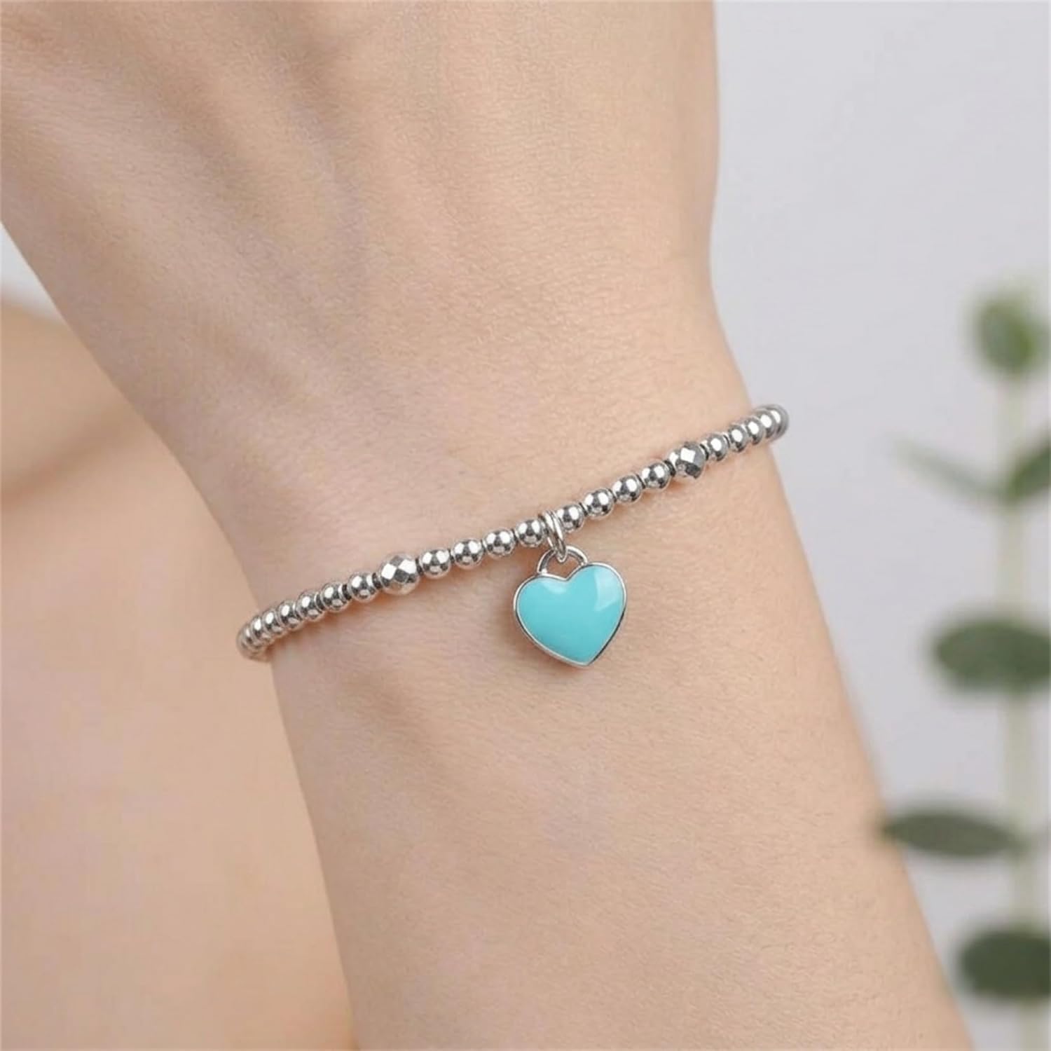 Sterling Silver Turquoise Double-Sided Glazed Puffy Heart Pendant Charm