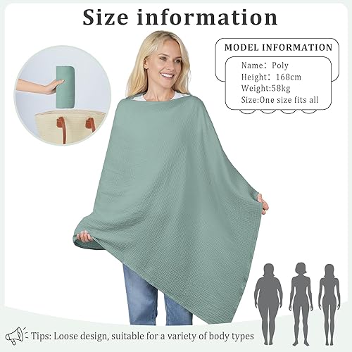 Miniatura 6 de Cubierta de muselina para lactancia materna, suave y transpirable, de algodón, para mujeres, cubierta de lactancia materna de privacidad completa,