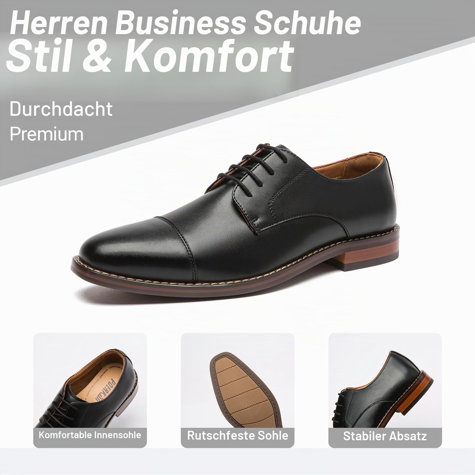 Poerkan Herren Business Schnürschuhe, Hohe Qualität Klassische Oxfords, Komfortable Vielzweckige Schuhe, Schwarz & Braun