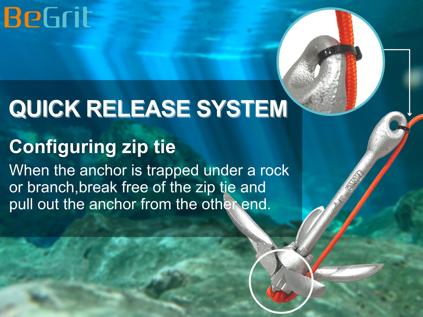 BeGrit Verzinkt Anker Gusseisen Faltanker 1,5KG Ankerset mit Ø 6mm 10 Meter Ankerleine Für Boot SUP Paddle(Silber)