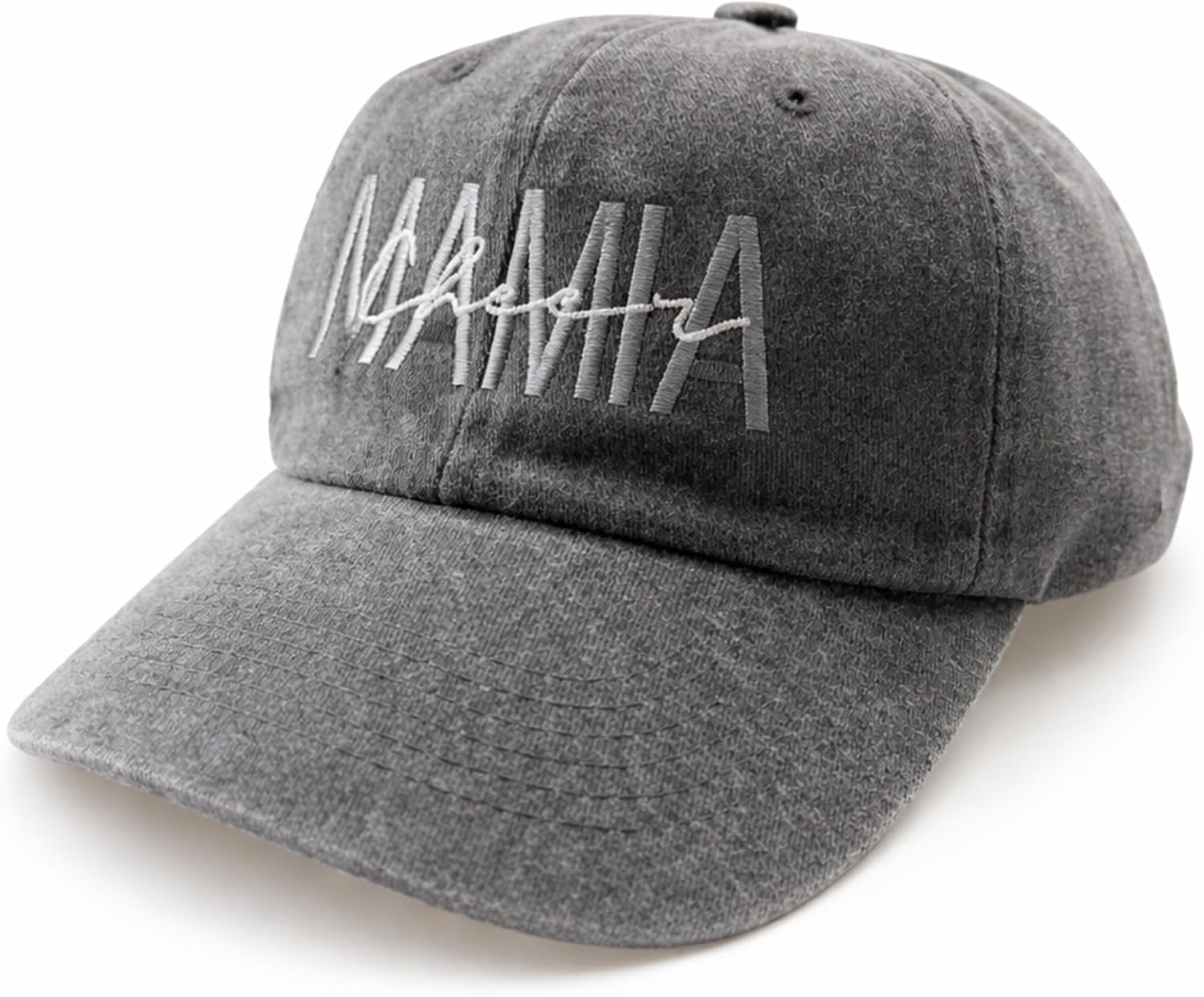 Mama Cheer Flower Embroidered Baseball Cap for Women - Vintage Washed Cotton Dad Hat, Adjustable Unstructured Polo Style Trucker Cap Everyday Casual Headwear Dark Grey