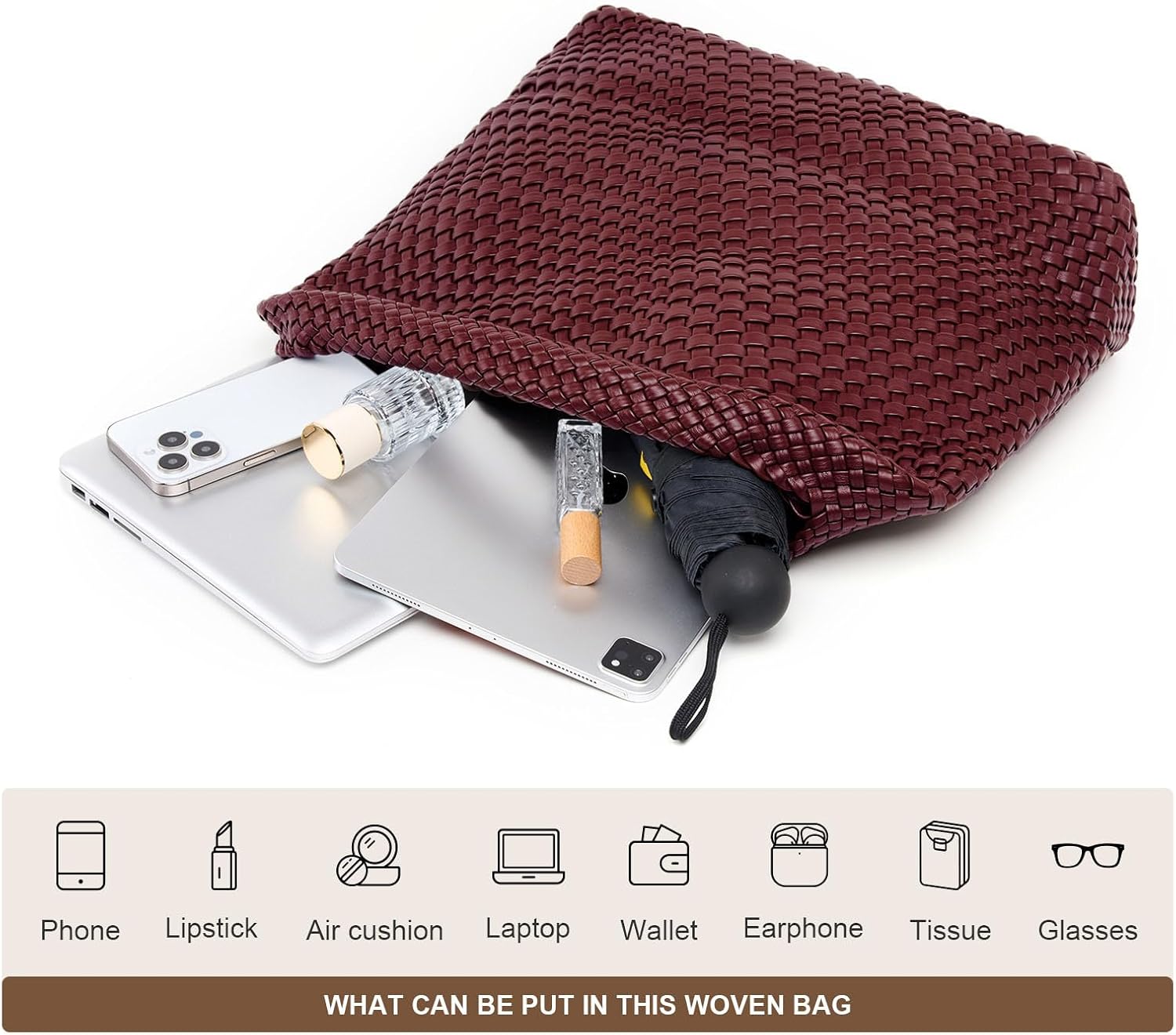 Large Woven Tote Bag for Women Weave Purse Woven Leather Handbag - Image 3