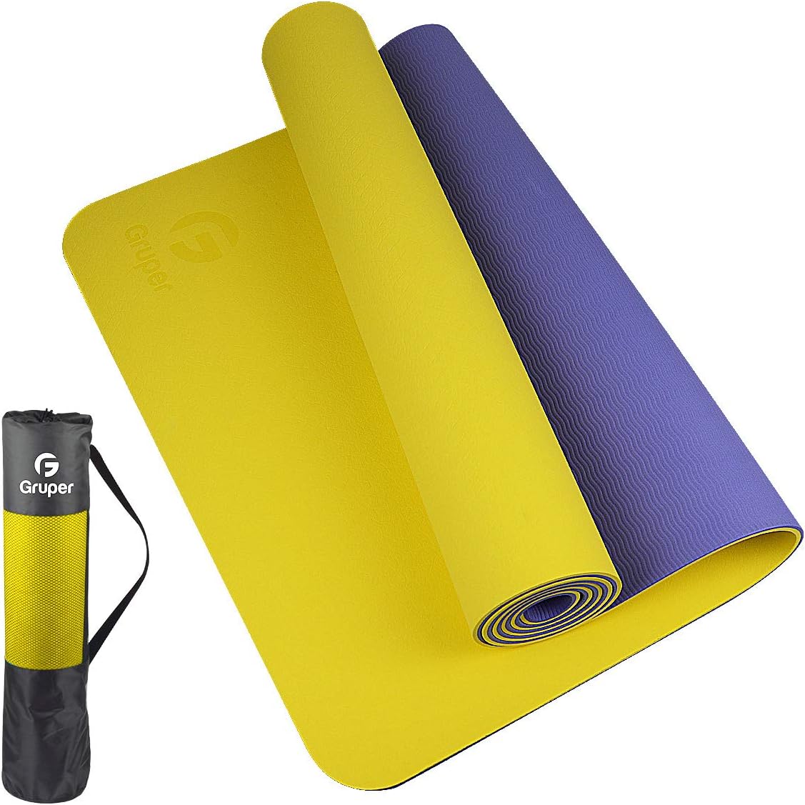 Gruper TPE Yoga Mat,Pro Yoga Mat Eco Friendly Non Slip Fitness Exercise Mat with Carrying Strap,Workout Mat for Yoga Pilates and Floor Exercises 183 x 61 x 0.6CM
