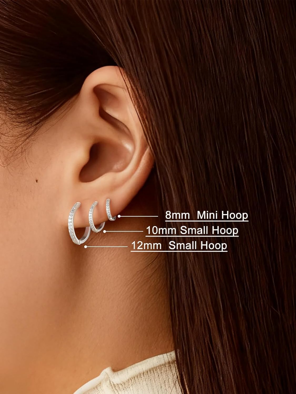 SILVERCUTE 925 Sterling Silver Huggie Hoop Earrings for Women,Hypoallergenic Small Hoop Earrings Lightweight Silver/14K Gold Hoops Cartilage Earrings for Women,8/10/12mm