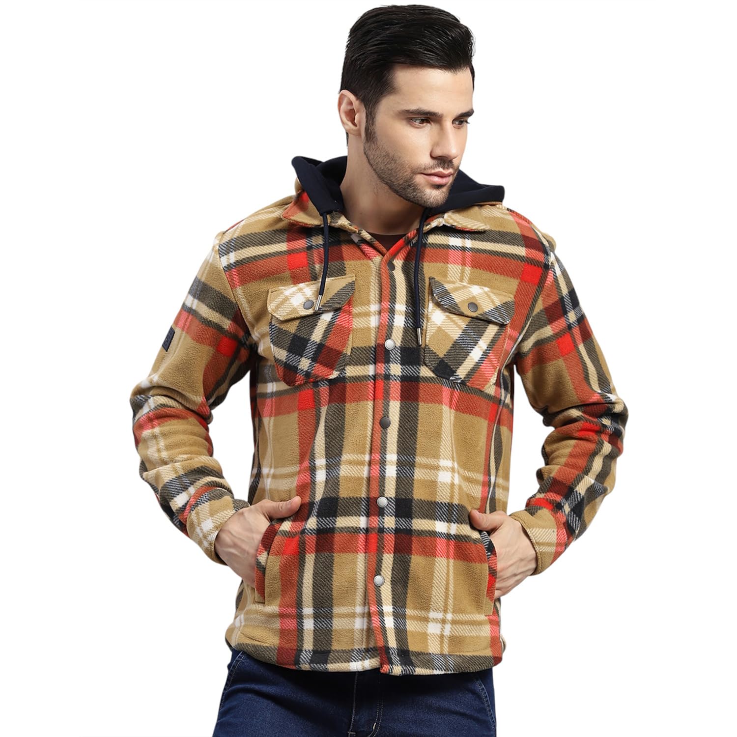 men's regular fit self designed hooded zipper full sleeve winter shacket |stylish winter wear | winter jacket for men (pack of 1)