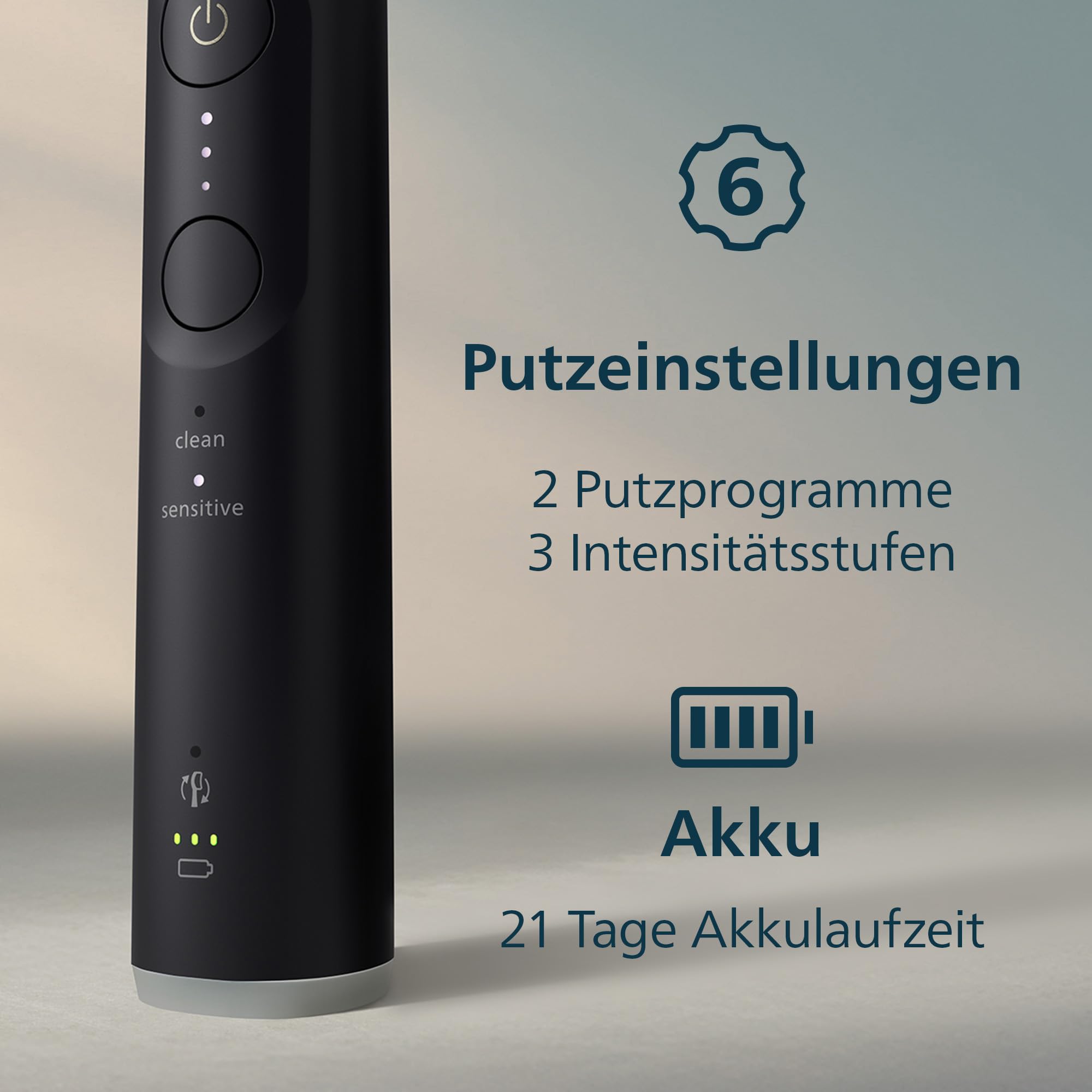 Philips Sonicare Series 6100 Elektrische Zahnbürste – Technologie der nächsten Generation, Drucksensor, 6 Putzeinstellungen, SmarTimer, BrushPacer, 21 Tage Laufzeit, Reiseetui, Schwarz, HX7401/12