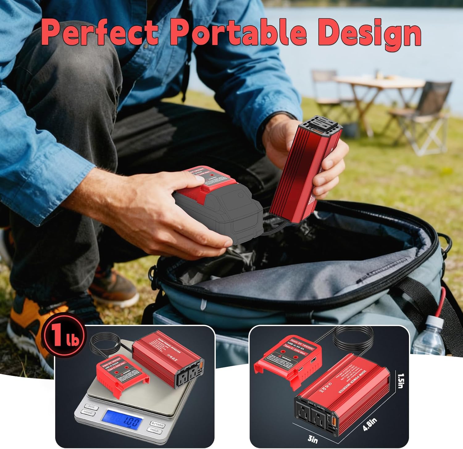 300W Power Inverter Compatible with Milwaukee M18 Battery, DC 18V to AC 110V Portable Power Station Generator with 2 AC Outlets & 1 Type-C PD 65W &1 Type-C PD 20W & 2 USB A 18W Max for Emergency Power - Image 6
