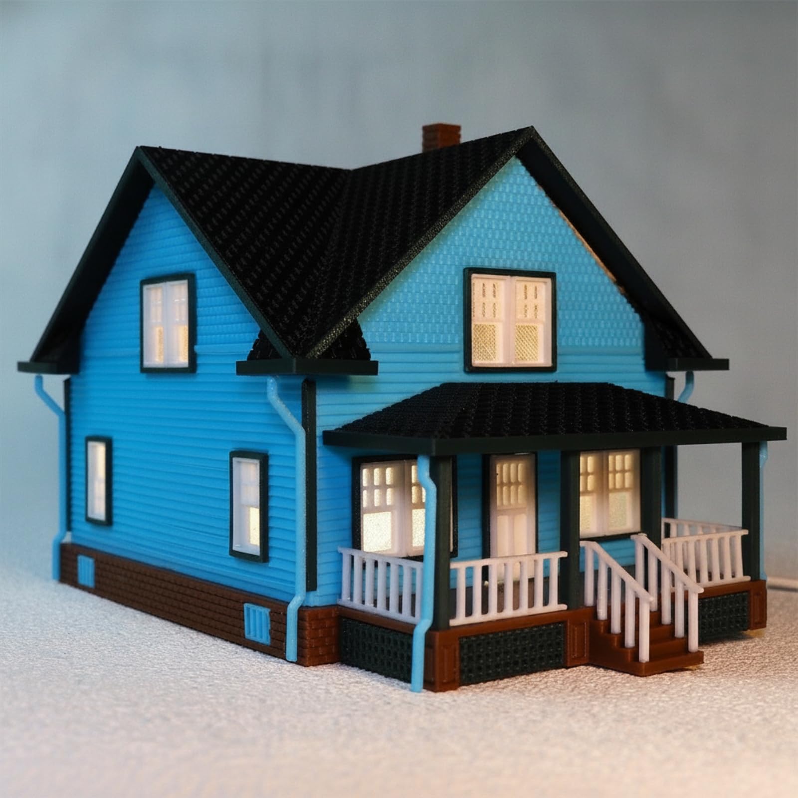 Casa in Miniatura 1 64 Modello Architettura Europea Casa con Portico Tetto Spiovente Base Plastica Resistente Finestre E Comignolo Adatta per, Con Illuminazione