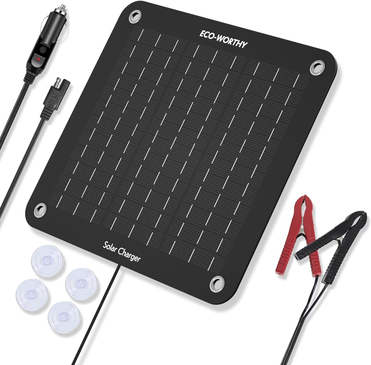 ECO-WORTHY 10W Solar Battery Trickle Charger Maintainer 12V Waterproof Solar Panel Portable Trickle Charging Kit for Car Boat Lawn Mower RV Trailer Tractor ATV Utility Vehicle Battery