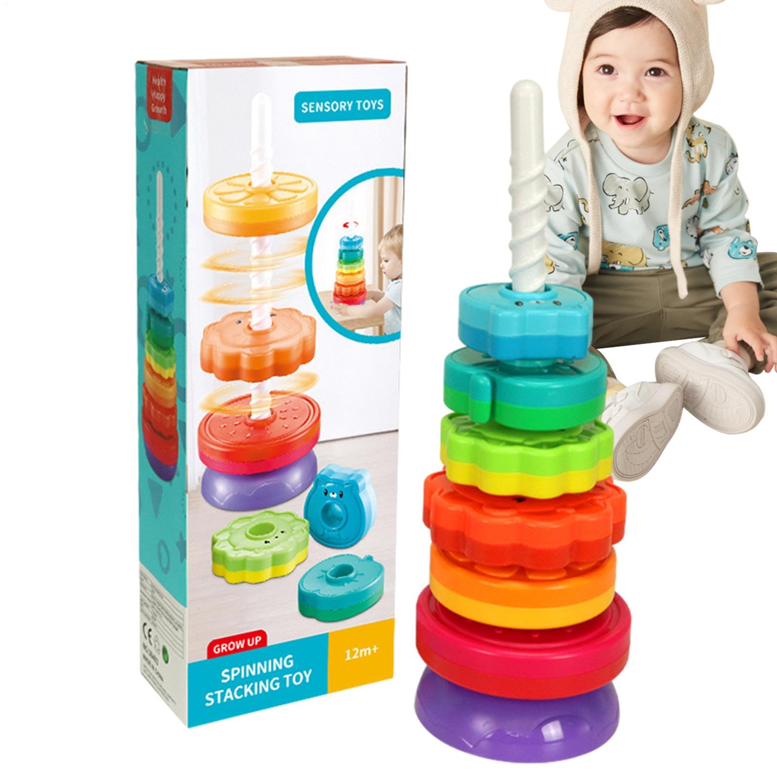 Juguete Apilable Giratorio: Juguete Apilable Giratorio, Apilador De Anillos De Arcoíris, Juguete Giratorio | Regalos De Cumpleaños De Navidad para Niña Y Niño De 1, 2 Y 3 Años, Juguete Sensorial