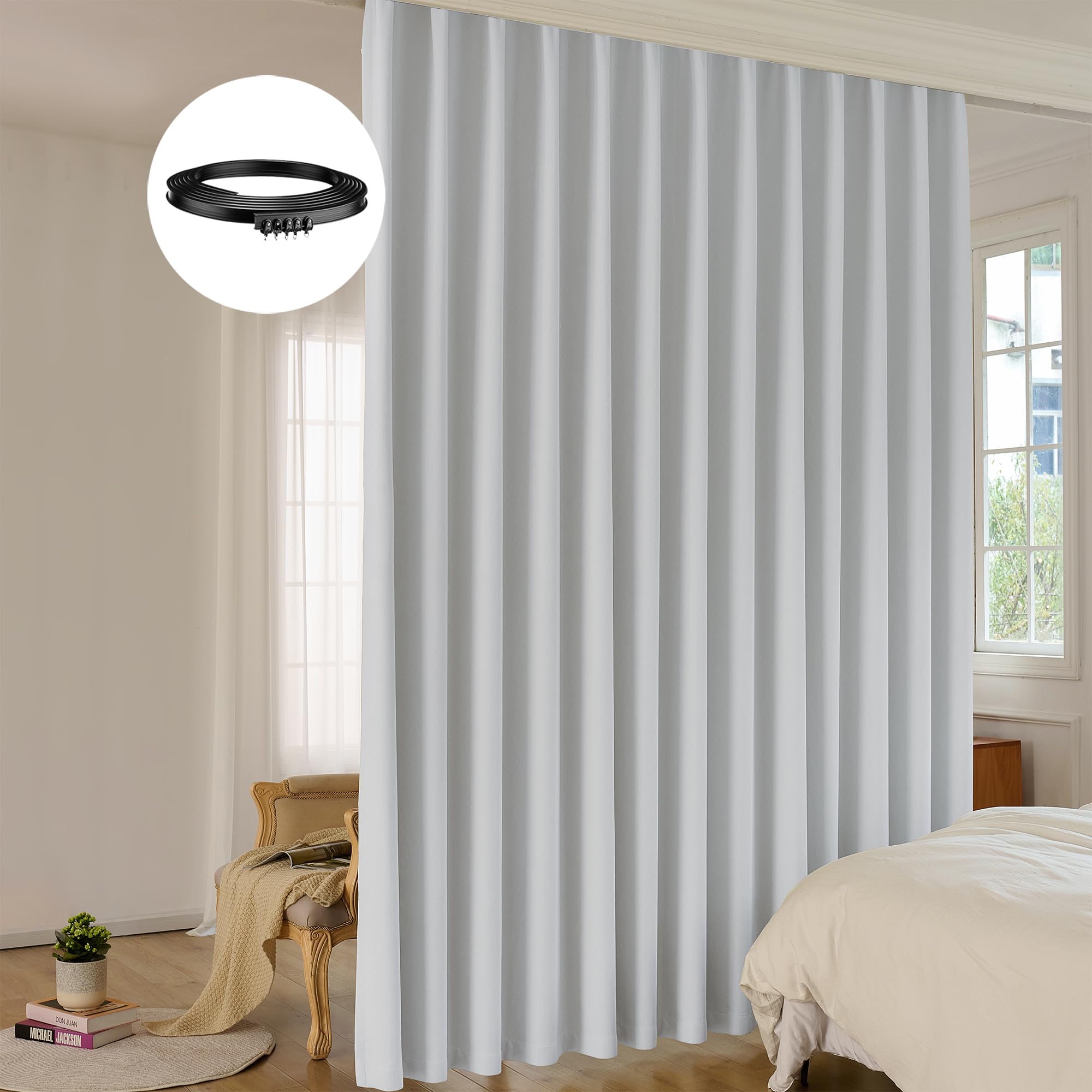 LuminBarrier Room Divider Curtain Sets with Bendable Ceiling Track, 95% Blackout Total Privacy Ceiling Track Curtains Floor to Curtains Track Kits 8.3