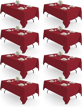 Pureegg Rectangle Table Cloth 60" x 84" 8 Packs, Durable Polyester Tablecloth Offers Reusable & Washable Protection, Ideal for Outdoor Party, Picnic, Wedding, Banquet and Birthday, Red