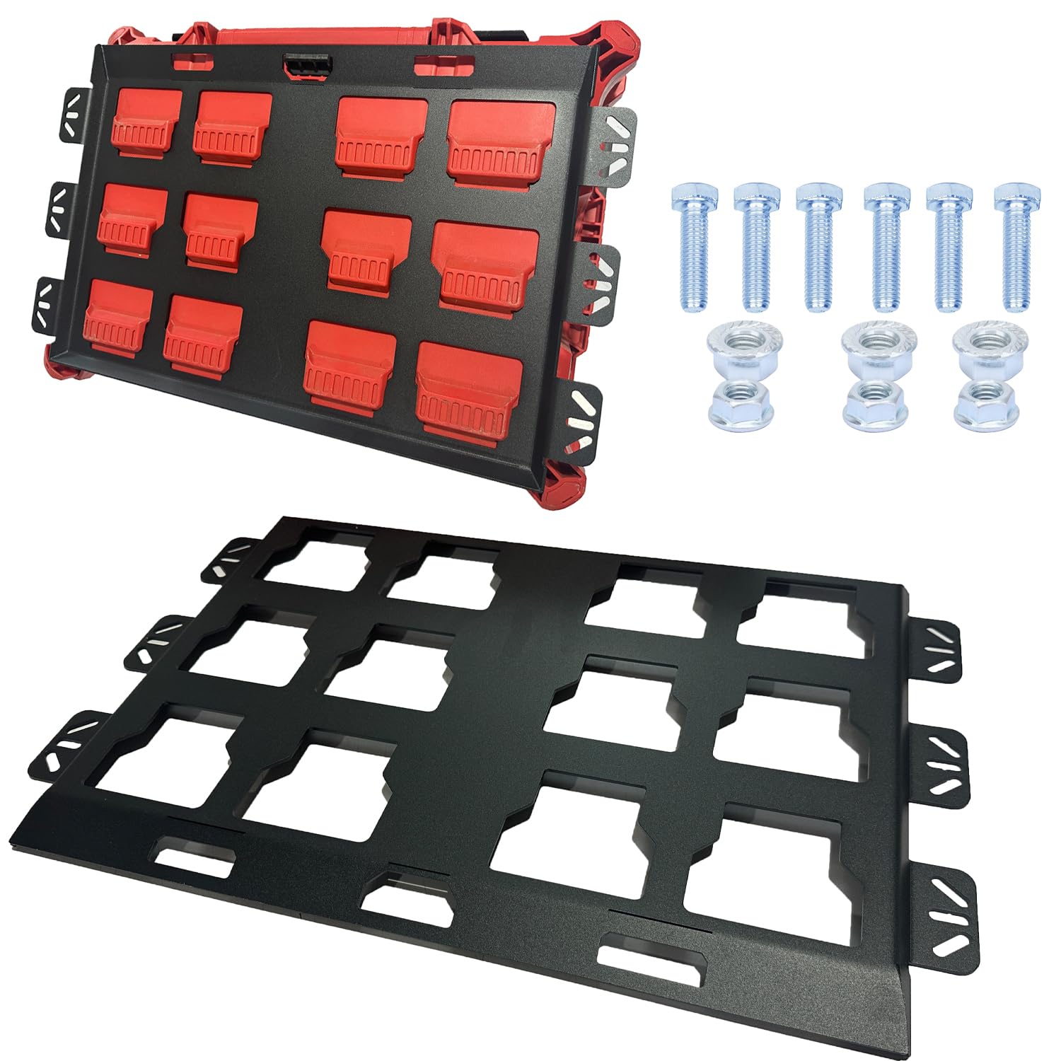 NyVoozy Milwaukee Packout Wandhalterung Packout Montageplatte, Metallbasis für Milwaukee Werkzeugkästen, Milwaukee Montageplatte Wand- oder Bodenhalterung (2 schwarz)