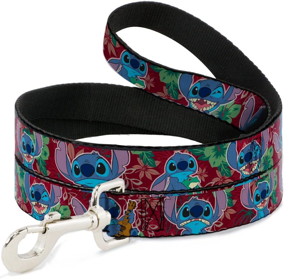 Dog Leash Stitch 6 Expressions Tropical Flora Burgundy Reds Greens 6 Feet Long 1.0 Inch Wide