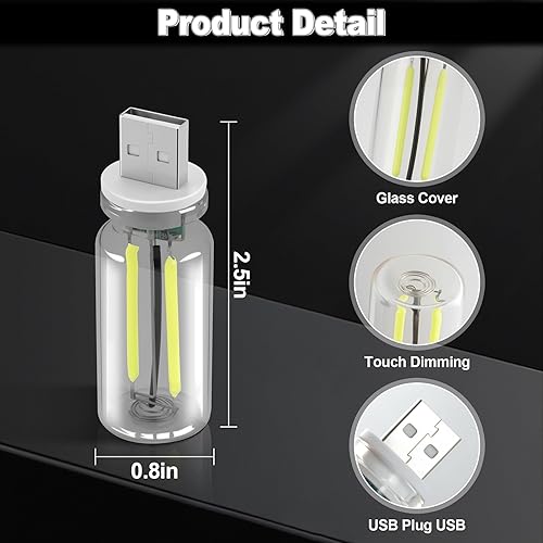 Miniatura 5 de SINGARO 2 luces USB para automóvil, lámpara retro para decoración de atmósfera automotriz, luces de ajuste táctil interior del automóvil, mini