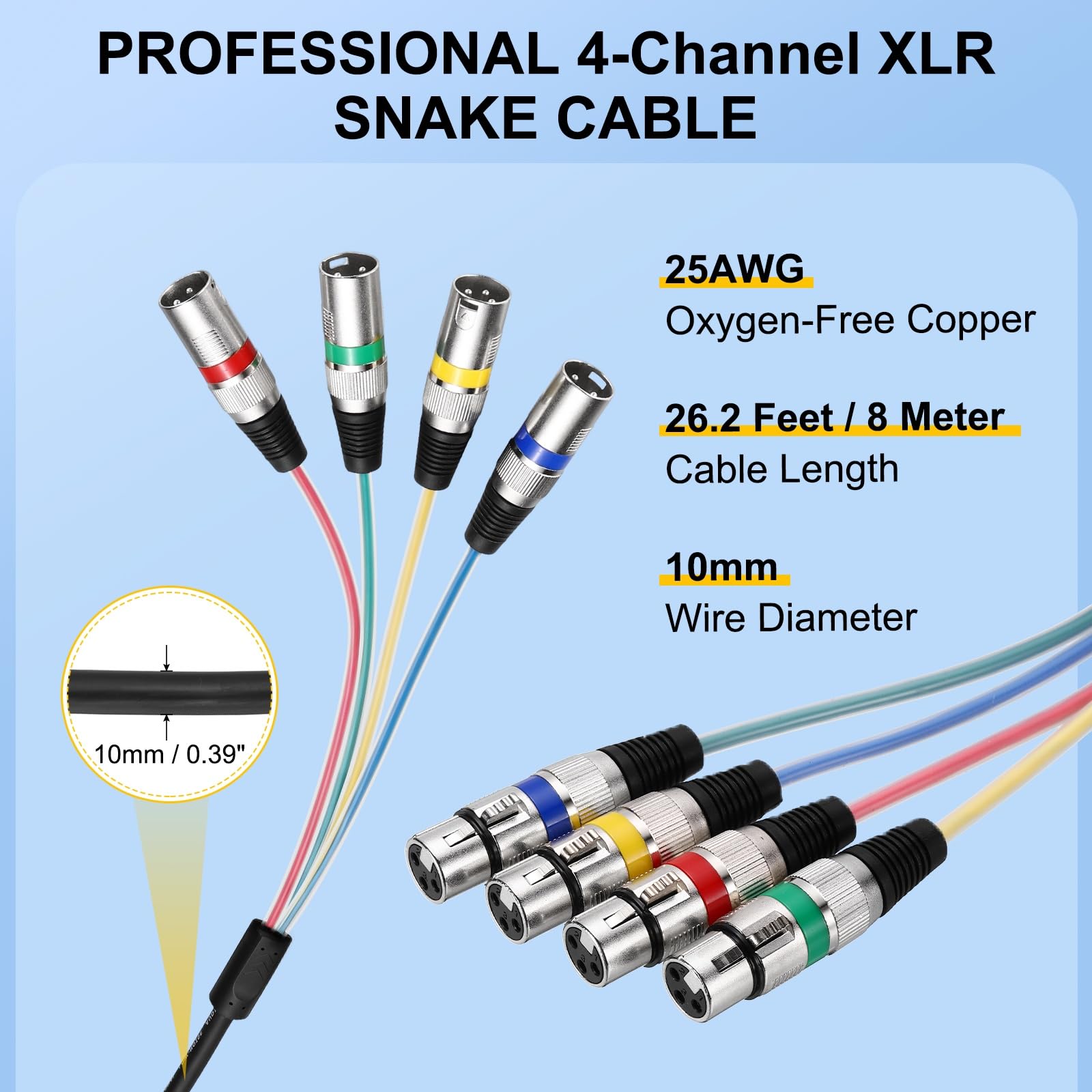 QUARKZMAN 1 Unidad Cable XLR Multicable 4 Canales, Cable Micrófono XLR Macho A Hembra 4 Colores Parcheo Micrófono Vías Audio Balanceado Escenario Estudio