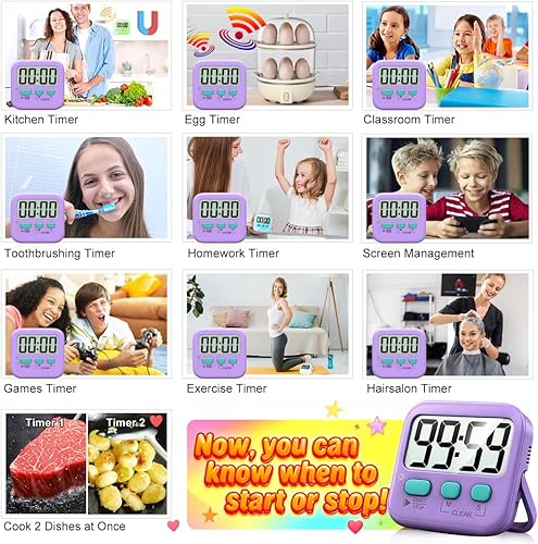 Miniatura 6 de Antonki 2 Pack Digital Timer for Kids, Magnetic Countdown Kitchen Timers for Cooking, Egg, Classroom, Teacher, Exercise, Study, Oven - Battery