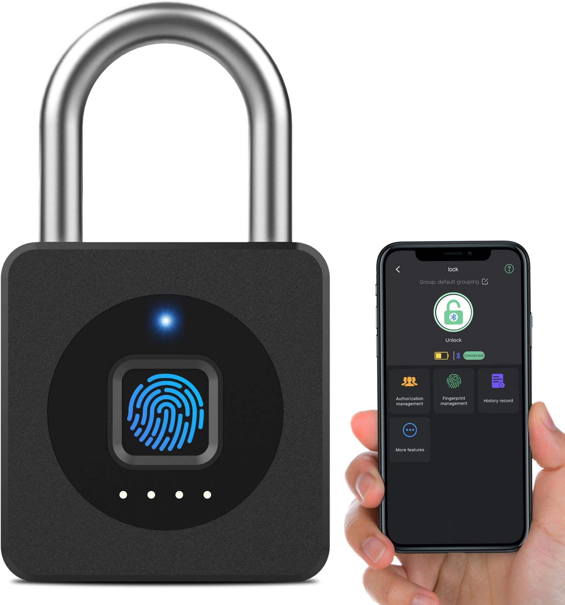 eLinkSmart Fingerprint Gym Locker Lock, Keyless Biometric Padlock, Weatherproof Electronic Digital Bluetooth App Smart Combo Pad Lock for Outdoor Fence Gate School Locker Storage Pool Shed - Black