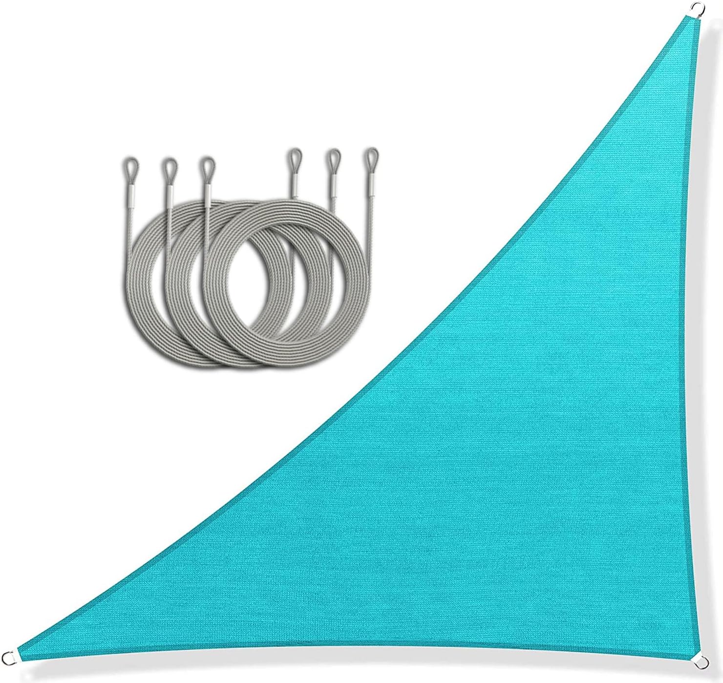 ColourTree 10' x 10' x 14' Turquoise Sun Shade Sail Triangle with 36 Feet (12ft x 3) PVC Coated Stainless Steel Metal Wire Cable Ropes